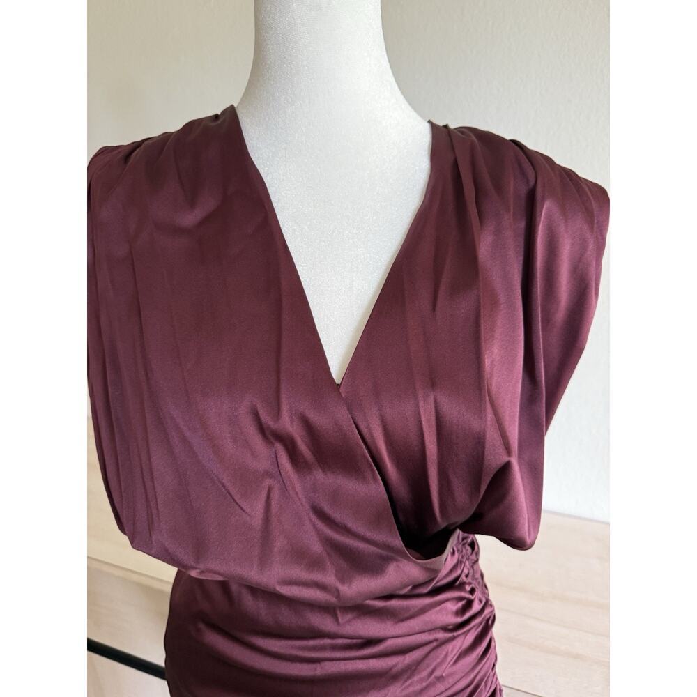 VERONICA BEARD Casela Ruched Silk Midi Dress Dark Fig Color (MSRP $698) NWT Sz 0 - Picture 5 of 12